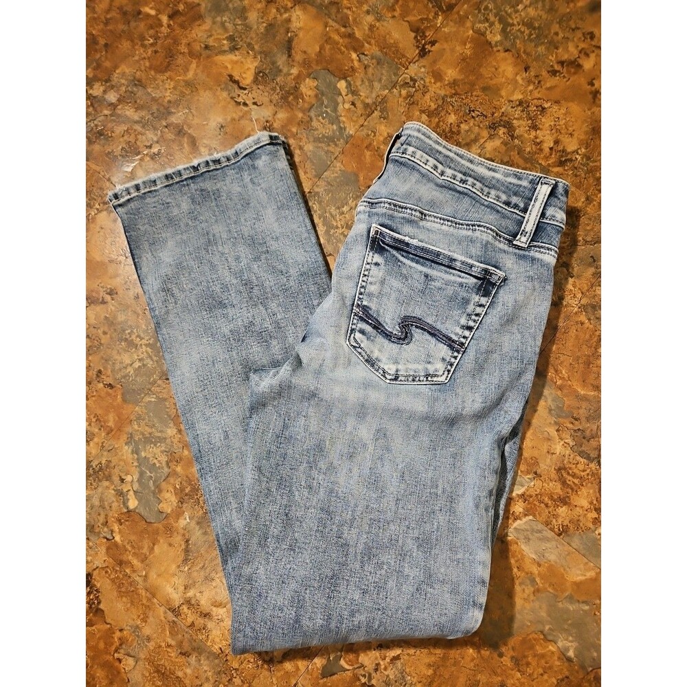 Silver Elyse Jeans Size 28 Slim Bootcut Thick Stitch Medium Wash Denim (J8)‎